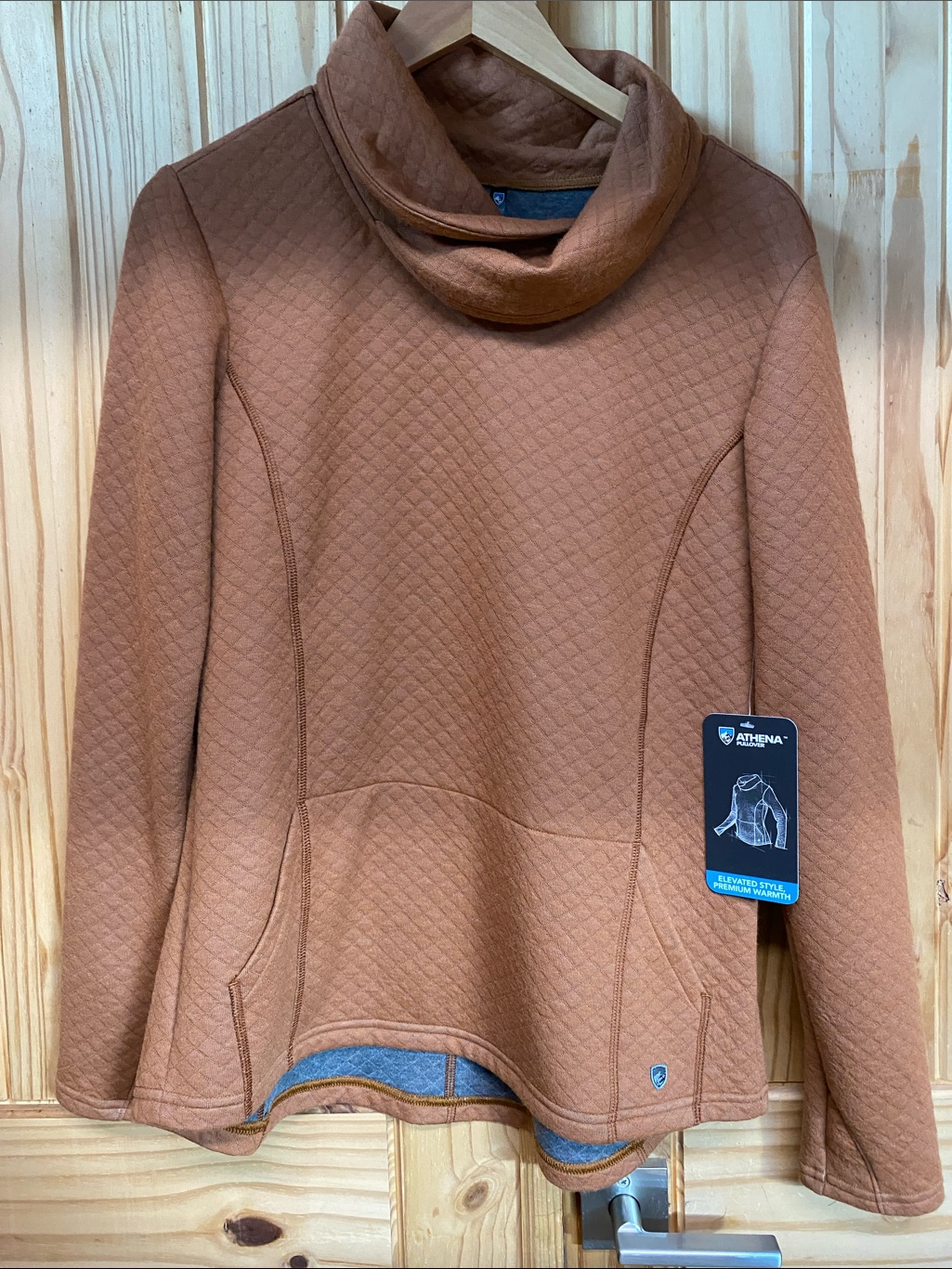 Kuhl Womenâs Athena Quilted Cowl Neck Sweater In Copper